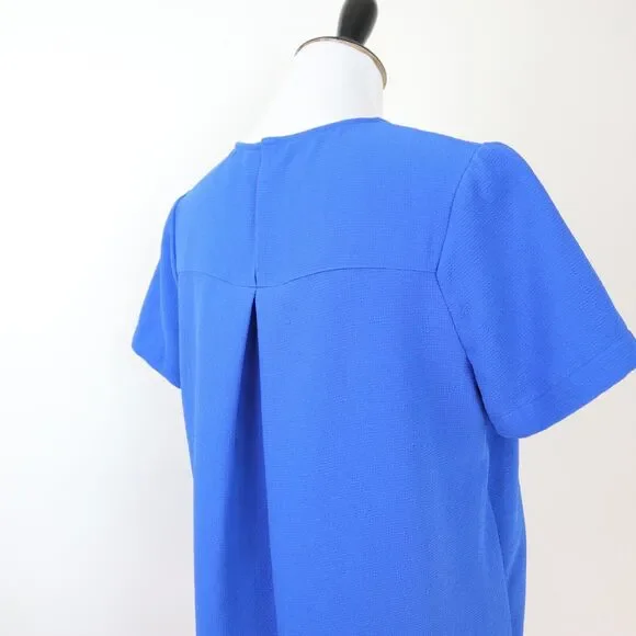 Madewell Size M Tailored Tee High Low Crepe Blouse Short Sleeve Blue - Picture 6 of 11